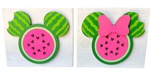 Mickey & Minnie Watermelon Wood Signs Set of 2 Summer Decor